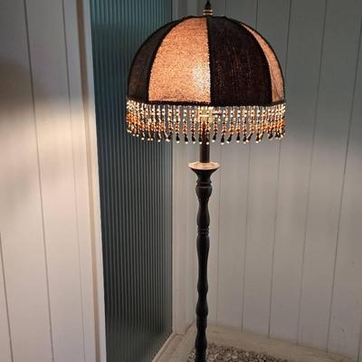 Metal Floor Lamp With Bead-Fringed Textile Shade - 59”h 