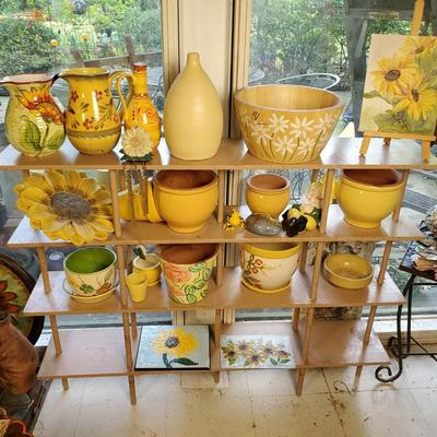 Yellow & Floral Planters & Decor - Shelf Optional