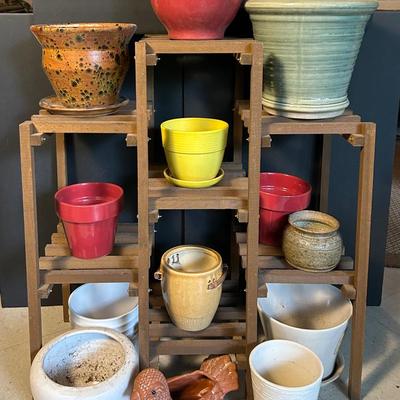 Plant Stand 25x11x28” & Ceramic Planters 
