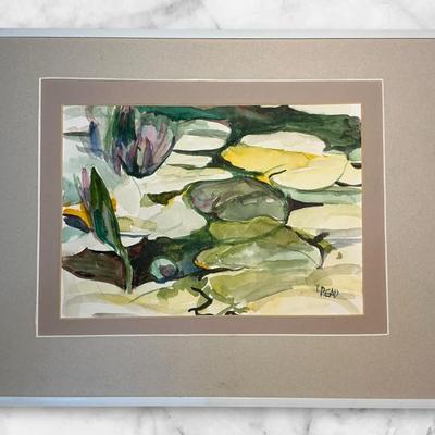 L. Read Signed Water Lily  Watercolor Painting - Framed 14x18"