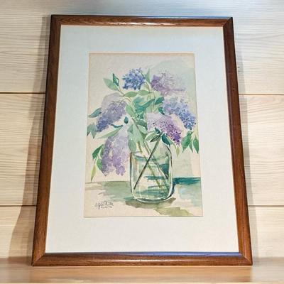 E. G. White Signed Lilacs Watercolor Painting - Framed 13x17"