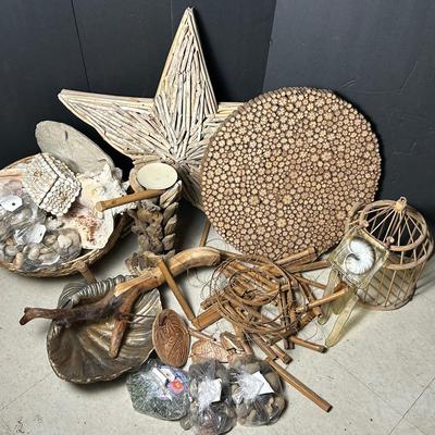 Boho Decor Including Shells, Sectioned Wood, Driftwood Star & More