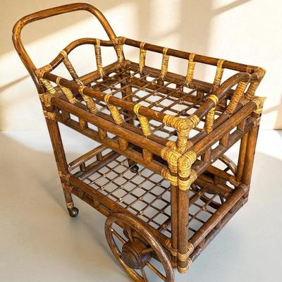 Rattan Bar Cart With Lift Up Tray Top