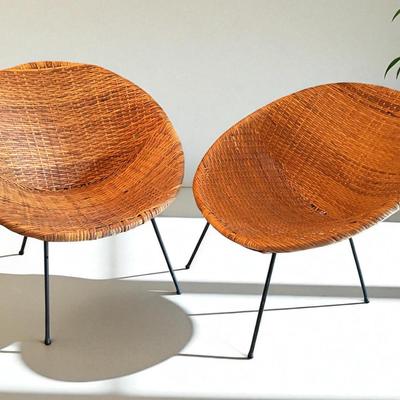 Mid Century Style Wicker Hoop Chairs - 27x27x27”