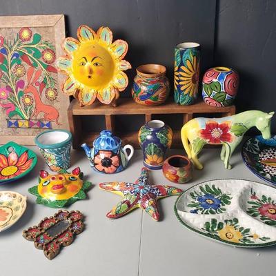 Colorful Decor: Ceramic Horse Figurine, Vases, Mexican Folk Art & More