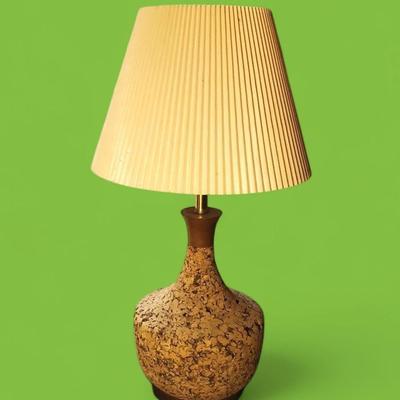 Mid Century Lamp With Cork Base - 30”h