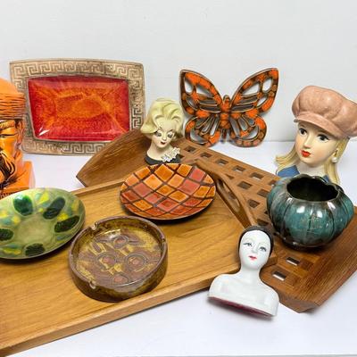 MCM Decor: Dansk Teak Tray, Head Vases, Ashtrays & More