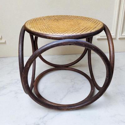 Thonet Style Bentwood Caned Ottoman - 16x16x16”