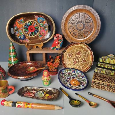 International Lacquerware & Wood Decor: Nesting Dolls, 9” Tree & More