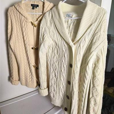 Cable Knit Cardigans: Vintage Sears (L) & Lauren Ralph Lauren(XL)