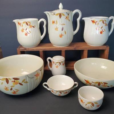 Vintage Hall Autumn Leaf Pitchers, Serving Bowl, Shaker, More
