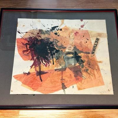 John Schultz Abstract Watercolor & Collaged Paper Art - Framed, 23.5 x 19.5"