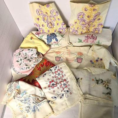Vintage Mid Century Embroidered & Printed Table Linens