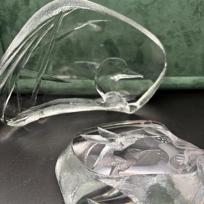 Vintage Mats Jonasson Glass Art 2pc