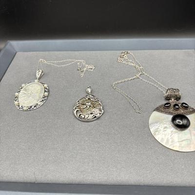 Vintage Silver 925 Necklaces Of Mother Of Pearl