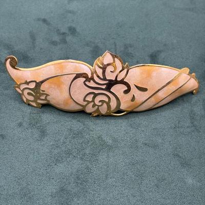 Vintage French Hair Barrette In Gold Tone And Mother Of Pearl