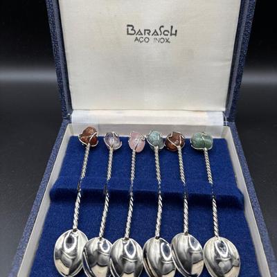 Vintage Spoon Set With Unique Gemstone Inserts
