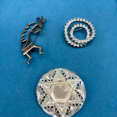 Vintage Lot Of Three Brooches Nolan Miller, Mexico Silver And Mother Of Pearl