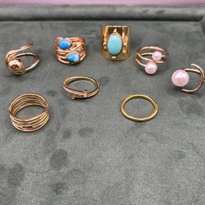 New Stock Gold Tone Rings Set Of 8