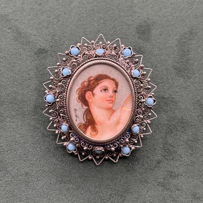 Vintage 800 Silver And Turquoise Brooch/Pendent