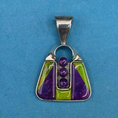 Vintage Jay King Sterling Silver Pendent In Turquoise And Amethyst 