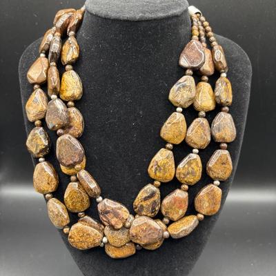 Vintage Jay King Silver Necklace Featuring Desert Jasper Stones 