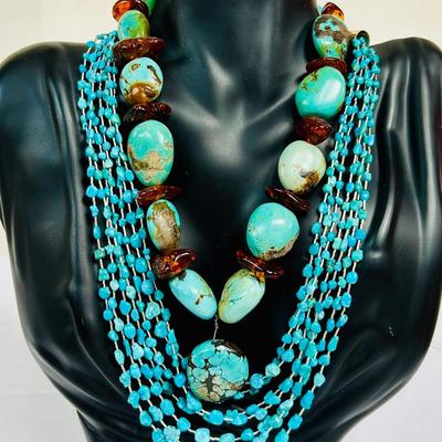 Jay King 7-Strand Turquoise / Chunky Turquoise & Amber Necklace