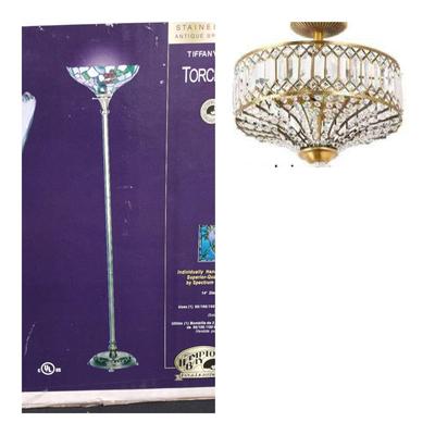 Hampton Bay Cardinal Torchiere & River of Goods Beaded Chandelier