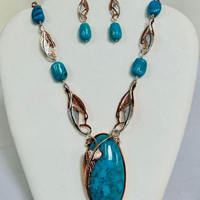 Jay King DTR Huge Turquoise & Sterling / Copper Necklace & Earrings