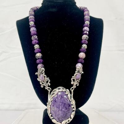 Carolyn Pollack Russian Charoite Sterling Pendant Necklace 