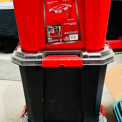 (3) 20-Gallon Husky Storage Containers / Black & Red