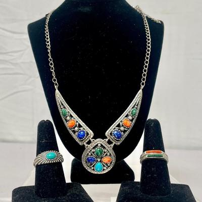 Carolyn Pollack Relios Multigem Sterling Necklace And Sterling Rings