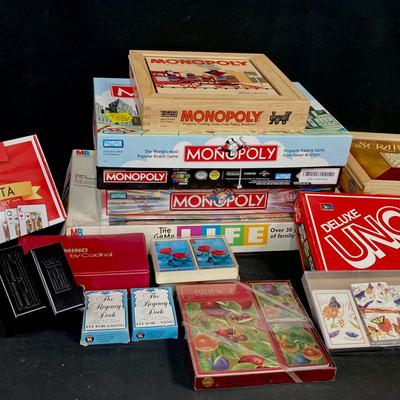 Vintage Board Game Lot: Monopoly, Scrabble, UNO, and More