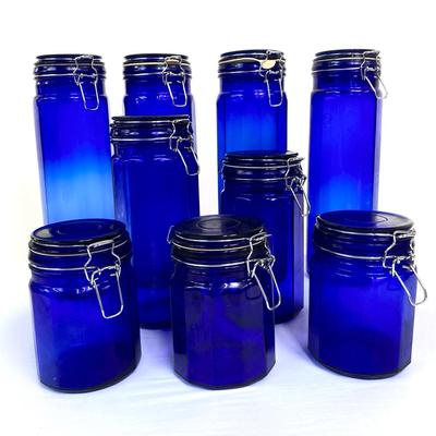 9 Cobalt Blue Apothecary Bale-Top Canisters – Assorted Sizes