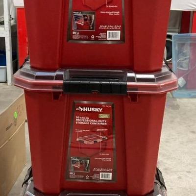 (3) Red 20-Gallon Husky Storage Containers #4
