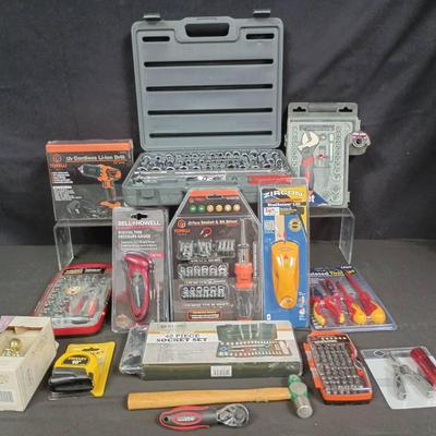 Home Tool & Socket Set Bundle – Drill, Bits, Stud Finder & More!