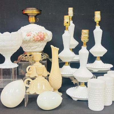 Vintage Hobnail Milk Glass and Lighting Collection