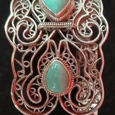 Sterling Silver Fillegre Cuff Bracelet w Turquoise 