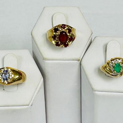 Trio of 10k Gemstone Rings (11g)