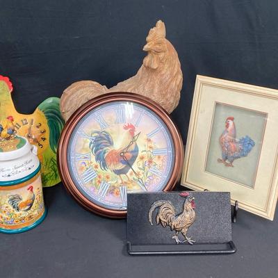 Rooster Collection: Culver Glasses, Clocks, Jar, Art