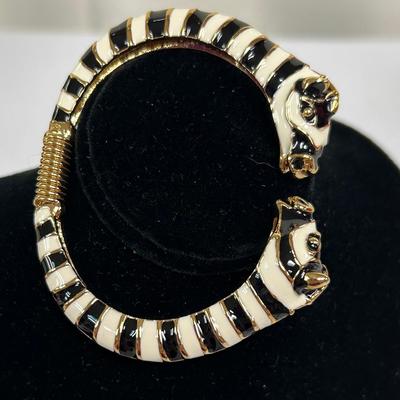 Kenneth Jay Lane Vintage 1990 Enameled Zebra Clamp Bracelet