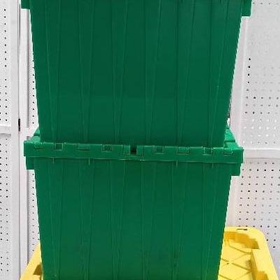 HDX 27-Gallon Tough Tote & 3 Green Safeway Storage Bins