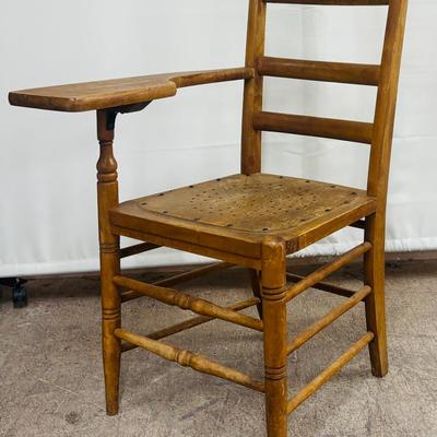 Vintage 1930s Oak School Chair with Writing Desk