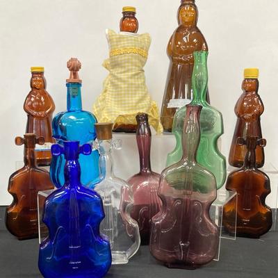 Collection of Vintage Glass Violin bottles & Mrs. Buttersworth