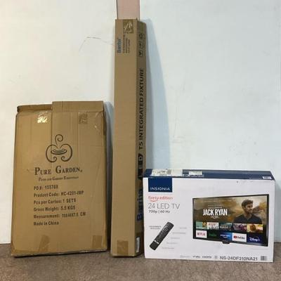 Insignia 24” FireTv, Barrina Light Fixture & Outdoor Greenhouses 