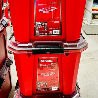 (3) Red 20-Gallon Husky Storage Containers #4