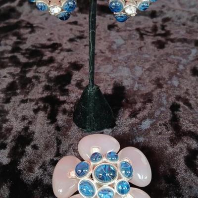 Kenneth Jay Lane-Lilac Acrylic Flower Brooch & Earrings