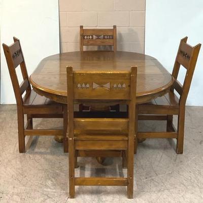 Vintage Oak Claw Foot Dining Table W/ Pine Side Chairs 