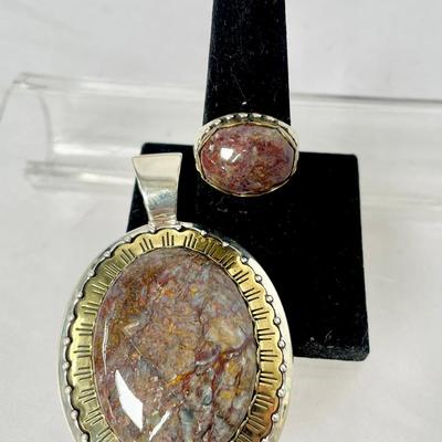 Carolyn Pollack Matching Sterling & Brass Pendant And Ring 