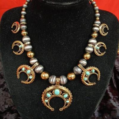 Carolyn Pollack Sterling-Brass- Turquoise Squash  Necklace